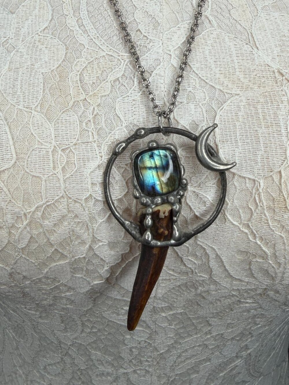 Handmade Antler & Labradorite Moon Necklace
